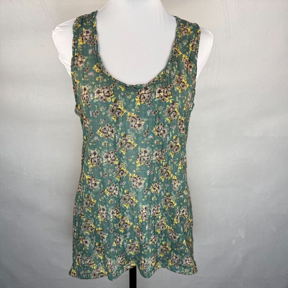 Free People Women Sz XS Floral Green Scoop Neck Stretch Racerback Tank